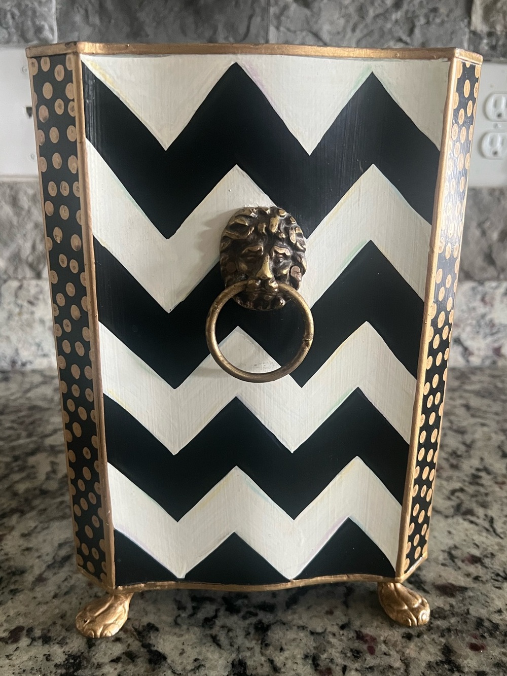 Mackenzie-Childs Zig Zag Black and White Waste Bin.  Retired and HTF! EUC.
